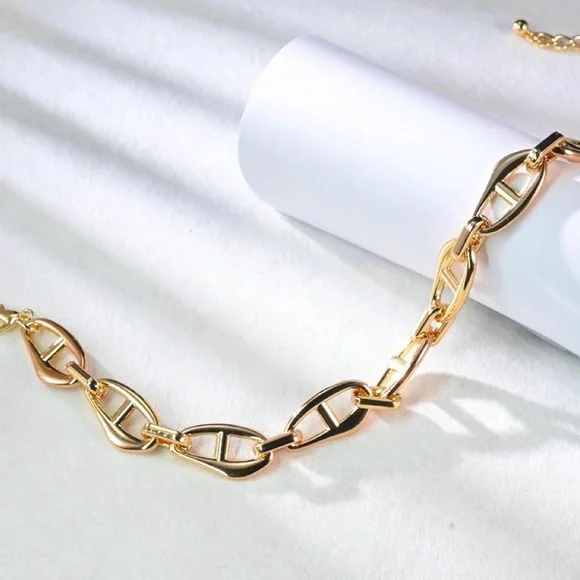 NEW 18k Real Gold Plated Chunky Chain Link Necklace - Picture 4 of 5